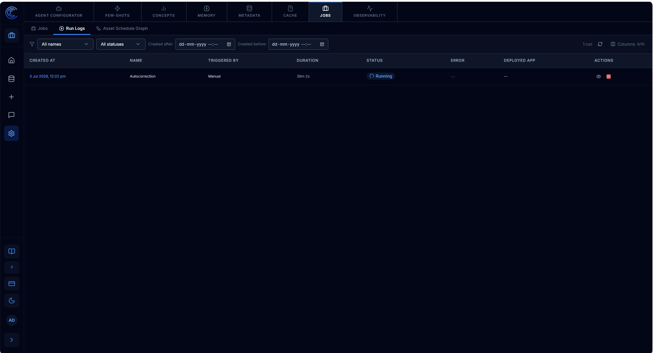 Job Run Logs Page