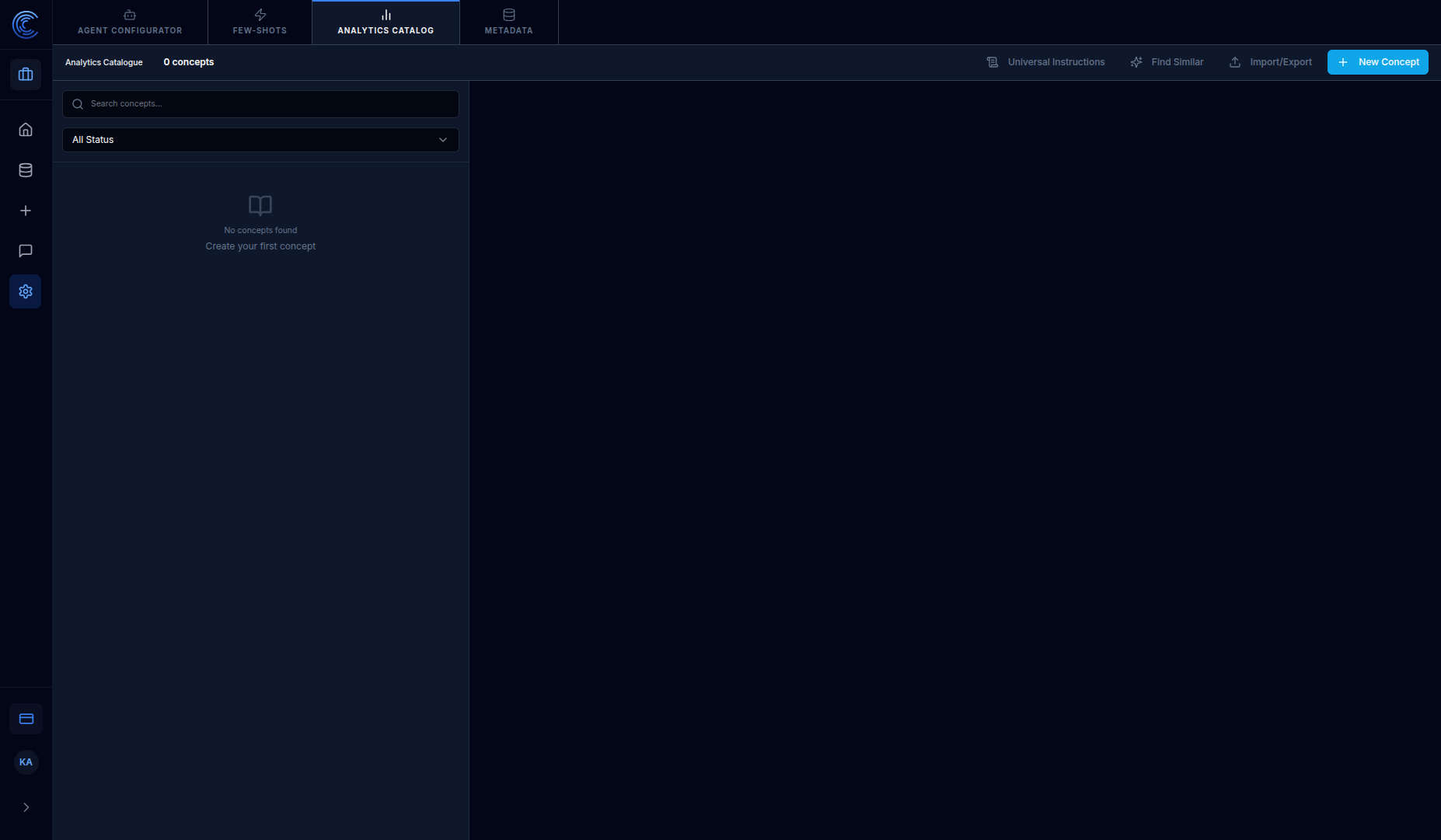 Analytics Catalog tab