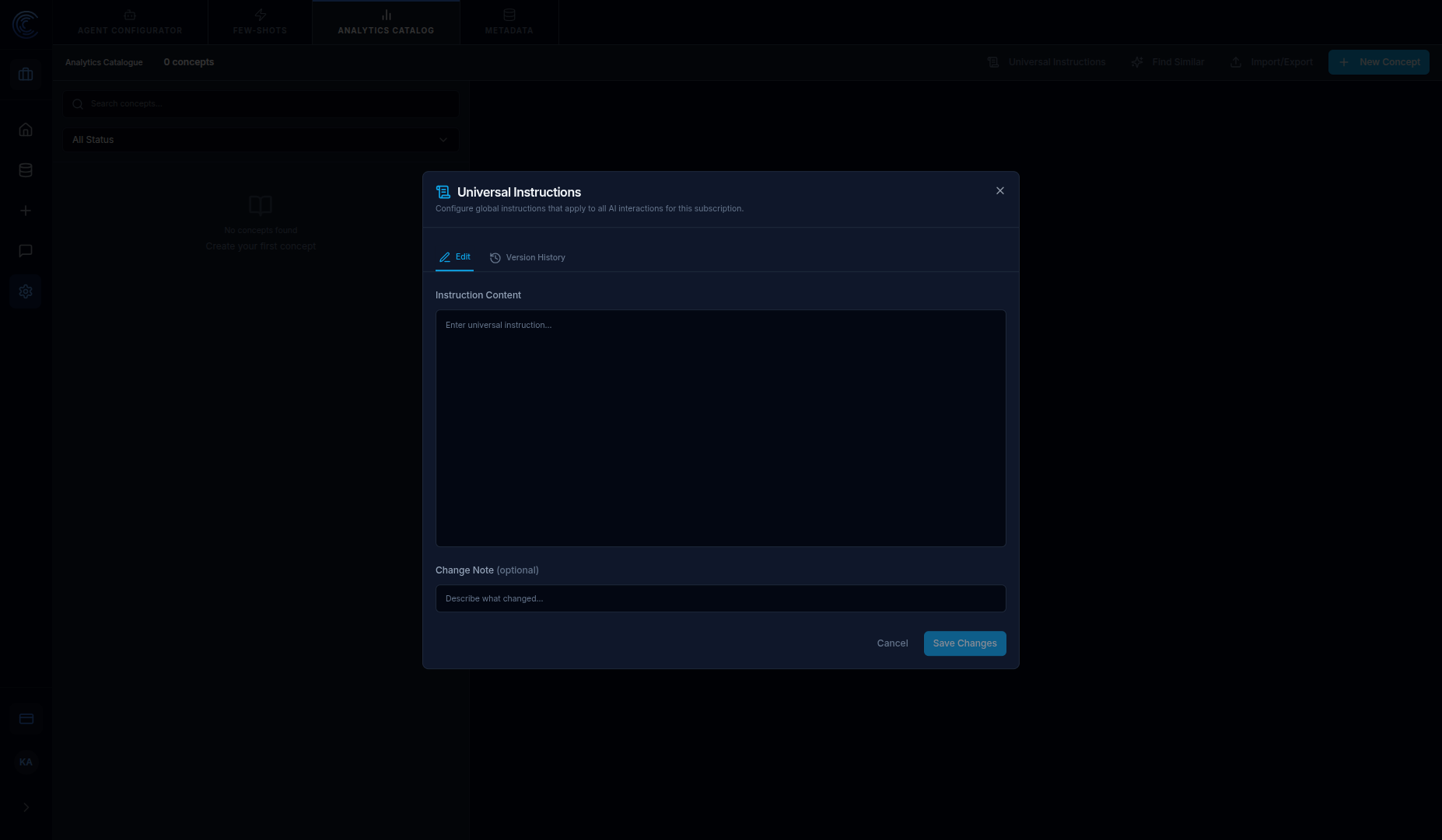 Universal Instructions dialog