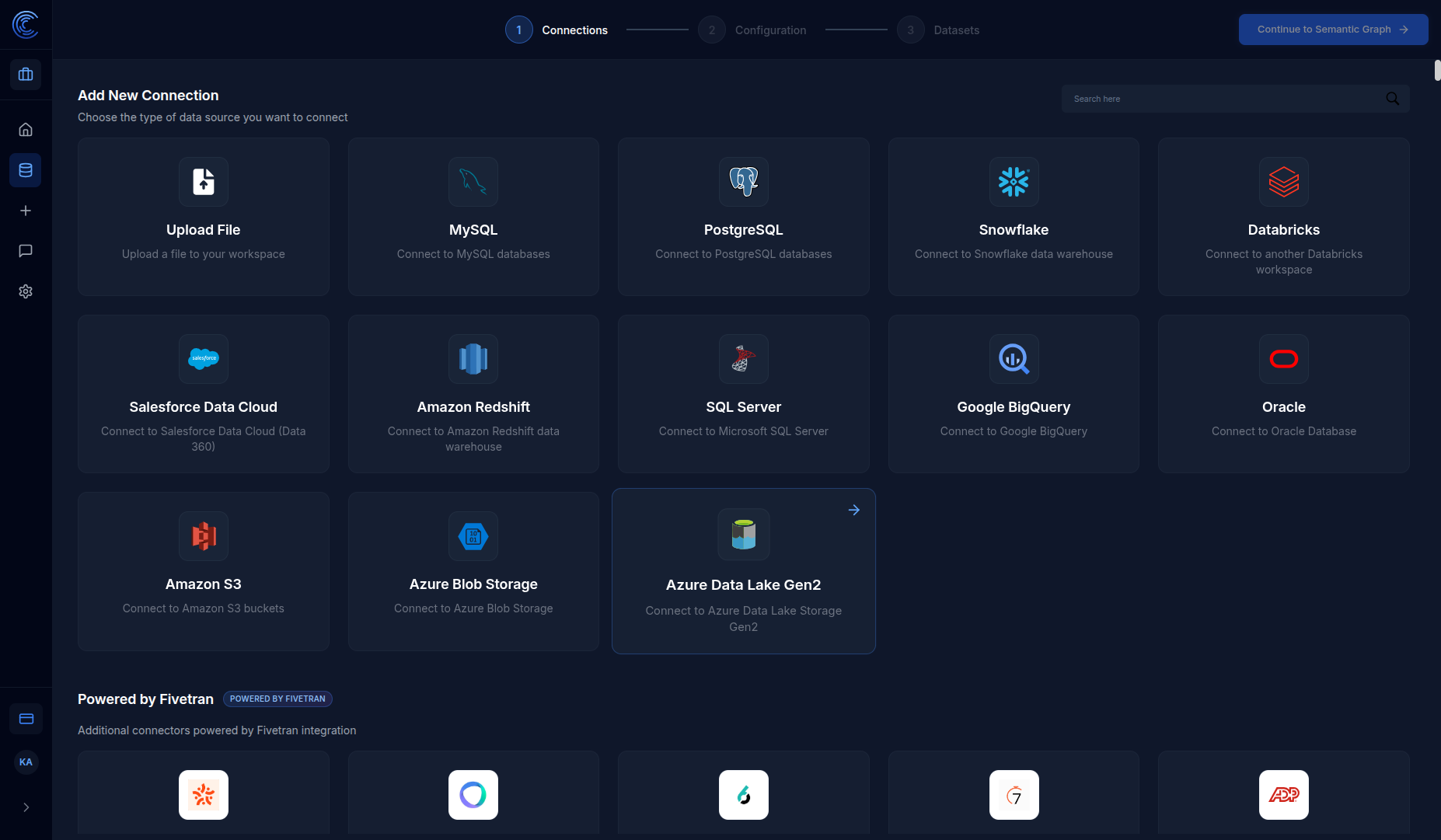 Data Connections page